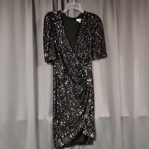 Calvin Klein Black and Silver Sequin Midi Dress